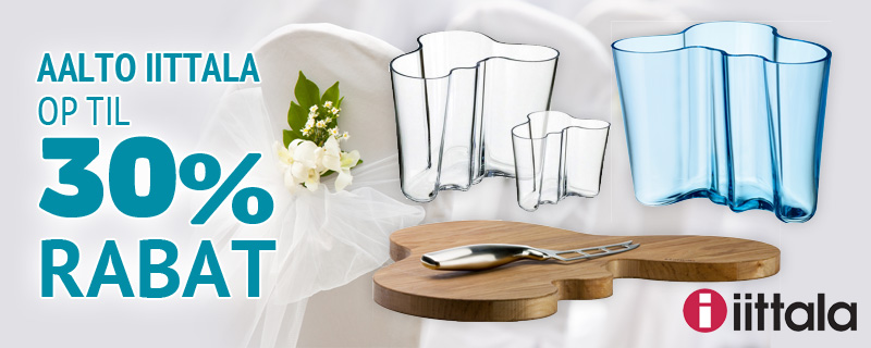 Op til 30% rabat på Aalto serveringsbakker, fyrfadsstager, vaser og skåle fra Iittala!