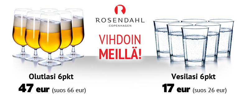 30% alennusta Rosendahlin 6kpl pakkauksista olut- ja vesilaseja!