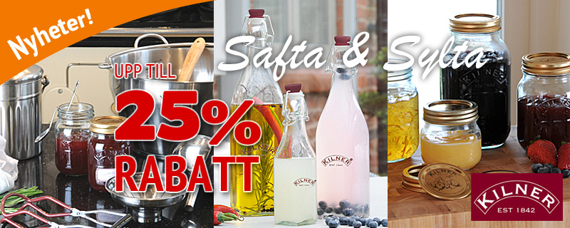 Upp till 25% rabatt på konservburkar, flaskor m.m från Kilner!  