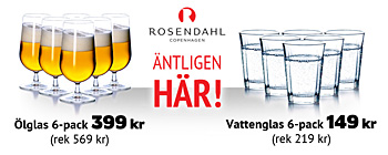 30% rabatt på 6-pack ölglas & vattenglas från Rosendahl!