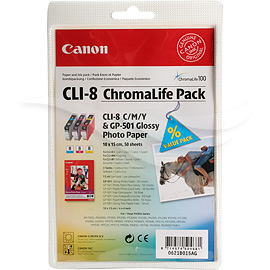 Canon CLI-8 C/M/Y + GP-501 4x6 50sheets