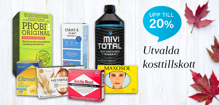 Upp till 20% rabatt på effektiva och högkvalitativa kosttillskott.