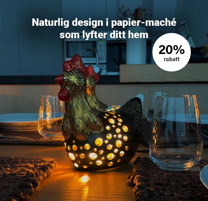 Inred med handgjorda Papier-maché figurer!