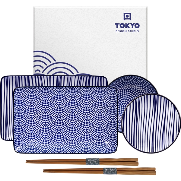 Nippon Blue Sushi Set Lines/Dots