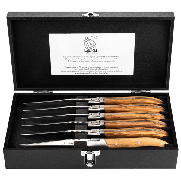 Grillknivar Laguiole Olive wood slät 6-pack (Bild 1 av 7)