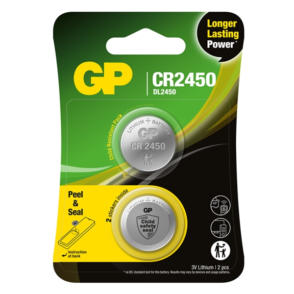 GP Batteries CR2450, 3V, 2-pack (Bild 1 av 2)