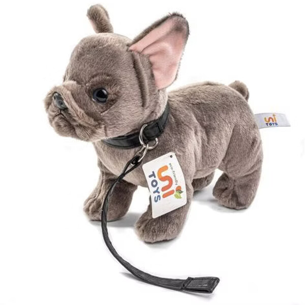 Hund Fransk Bulldog m. koppel grå 23 cm (Bild 1 av 2)