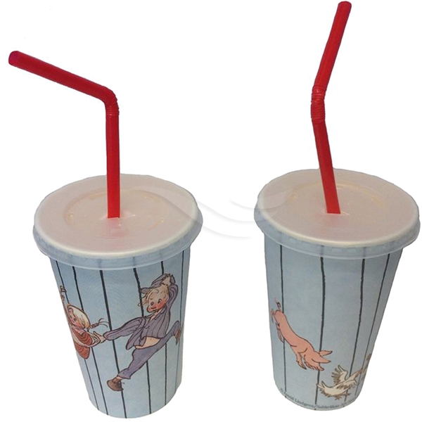 Emil Pappersmugg med lock och sugrör, 10st