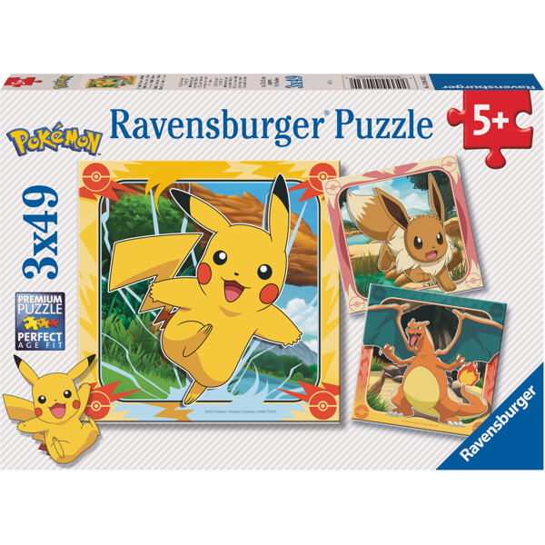 Pussel 3 x 49 Bitar Pikachu, Charizard & Eevee! (Bild 1 av 5)