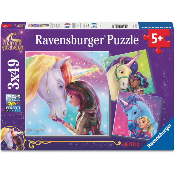 Pussel 3 x 49 Bitar Unicorn Academy (Bild 1 av 5)