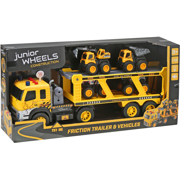 Junior Wheels Friction Trailer W. 4 Vehicles 1:12 (Bild 1 av 3)