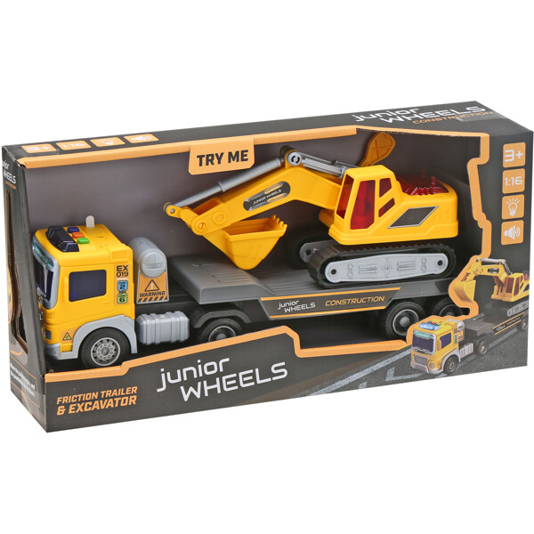 Junior Wheels Friction Trailer W. Excavator 1:16 (Bild 1 av 3)